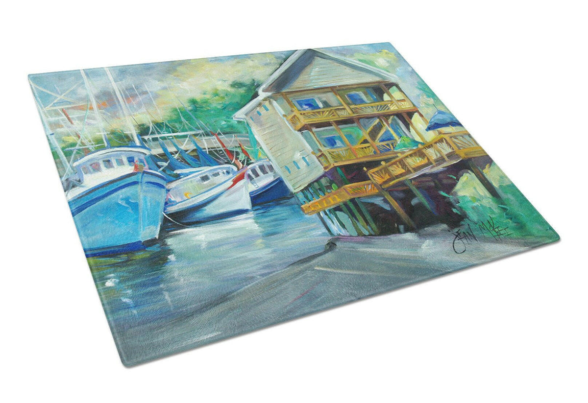 Ocean Springs Harbour Landing Cutting Board Tempered Glass Kitchen Cutting Surface, Heat Resistant Chopping, Non-Slip Feet, Food Prep & Serving