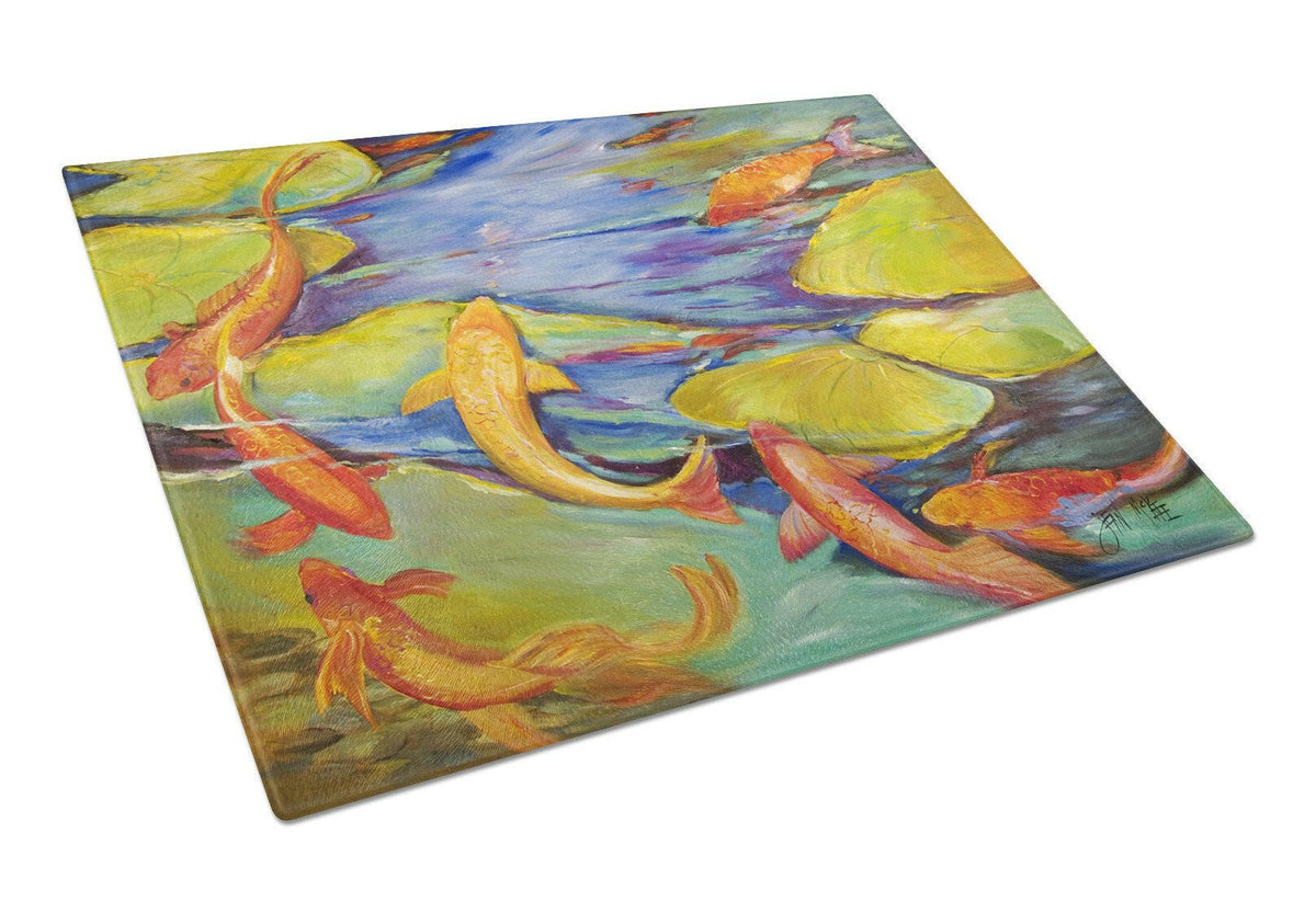 Koi Cutting Board Tempered Glass Kitchen Cutting Surface, Heat Resistant Chopping, Non-Slip Feet, Food Prep & Serving