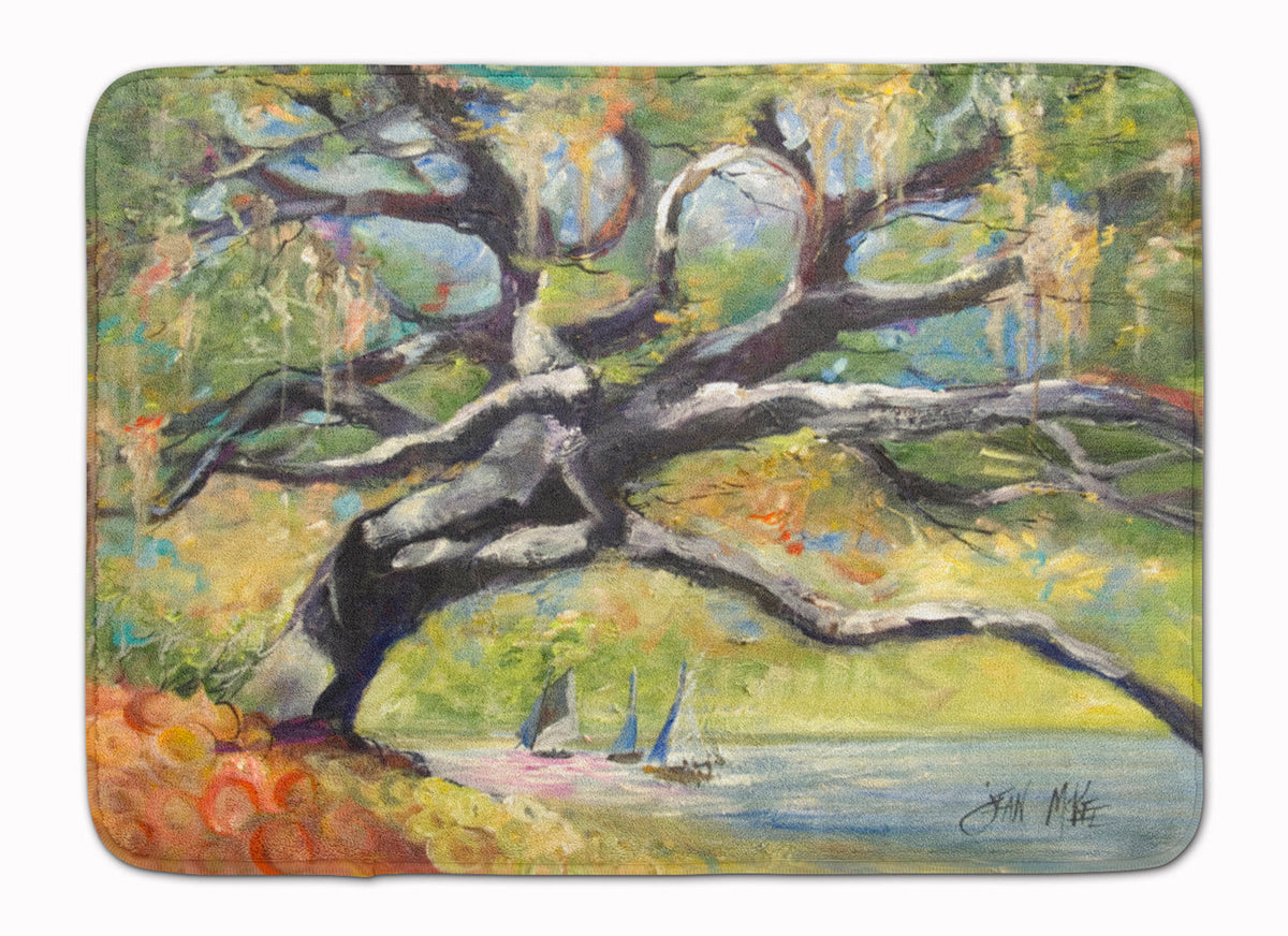 Oak Tree on the Bay with Sailboats Memory Foam Kitchen Mat Machine Washable Anti-Fatigue Cushion Comfort Bath or Kitchen Rug