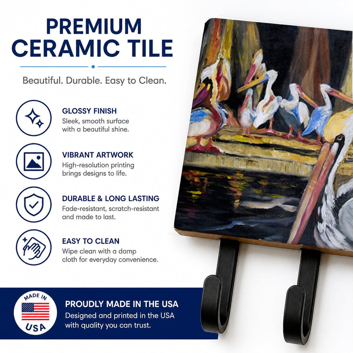 Pelicans Leash or Key Holder Wall Hooks, Coat Rack Wall Mount, for Hanging Keys, Towels, Aprons, Leashes