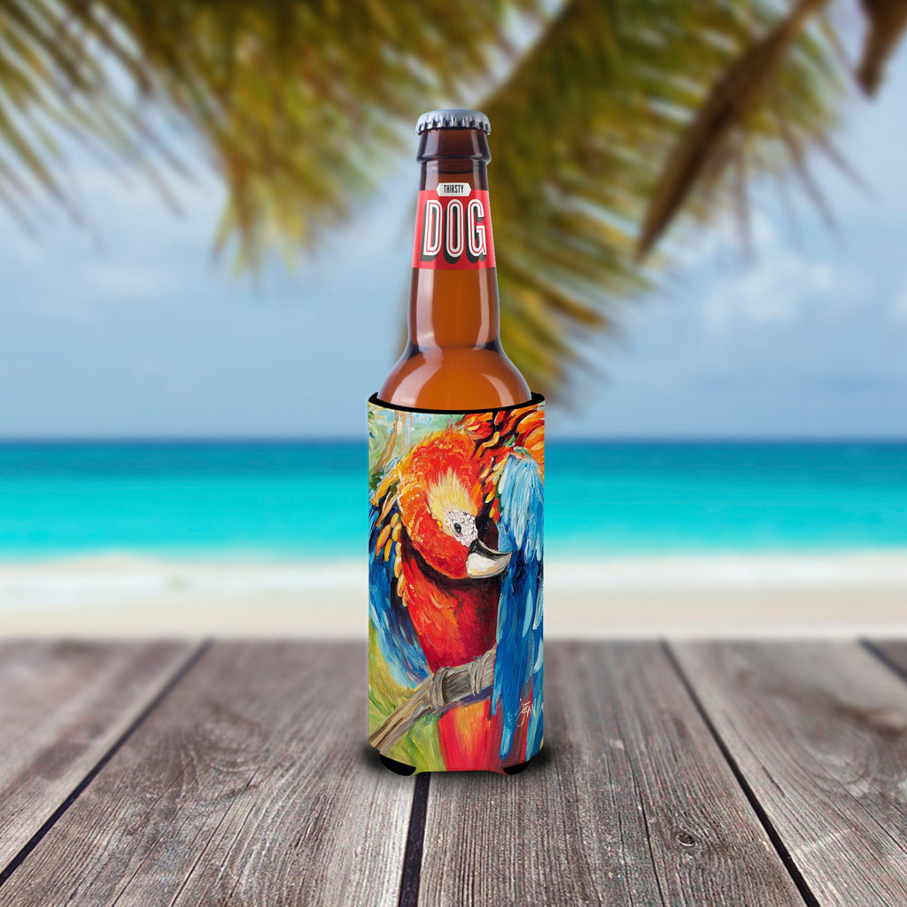 Red Parrot Slim Can Hugger , Insulated Foam Hugger for 12 oz Slim Cans, Beer Bottles & Water Bottles, Printed in USA