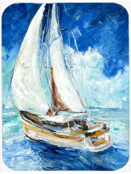 Sailboats in Blue Cutting Board Tempered Glass Kitchen Cutting Surface, Heat Resistant Chopping, Non-Slip Feet, Food Prep & Serving