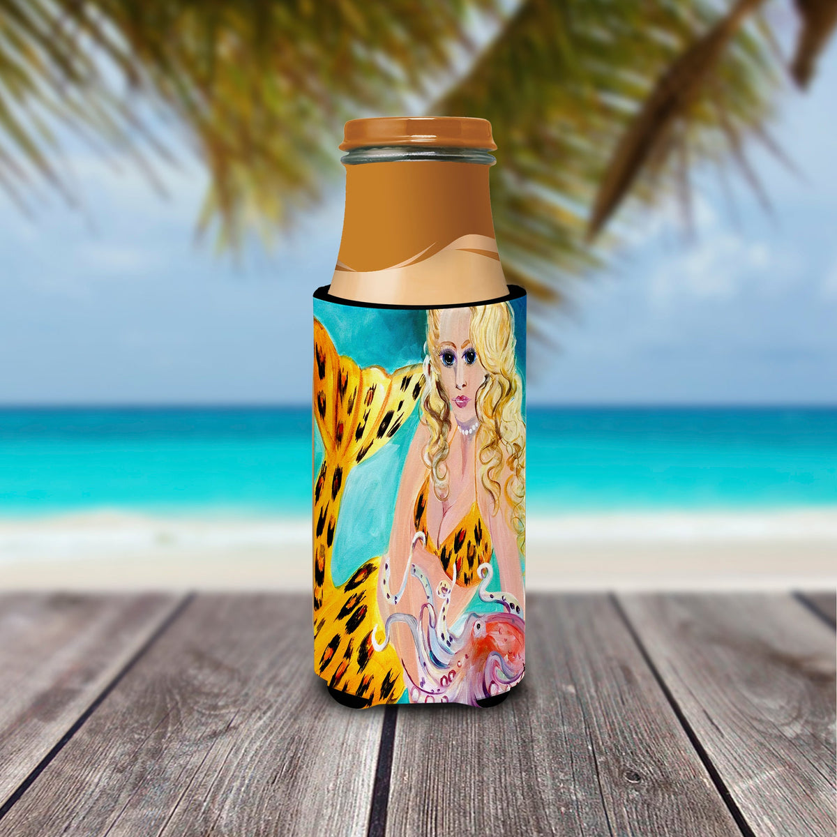 Teal Mermaid Slim Can Hugger , Insulated Foam Hugger for 12 oz Slim Cans, Beer Bottles & Water Bottles, Printed in USA