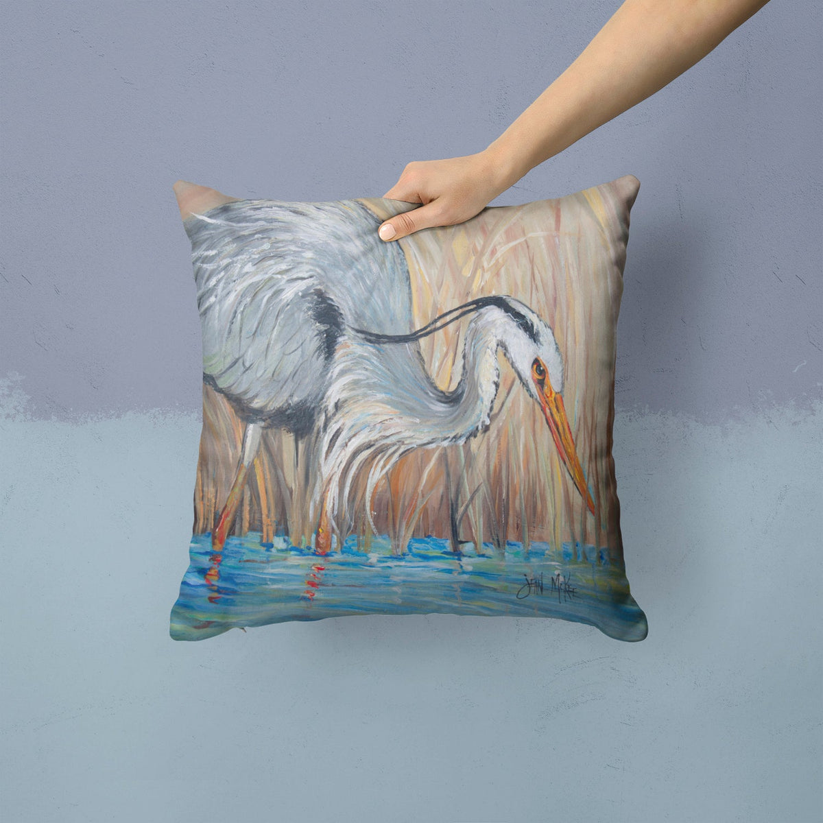 Blue Heron Decorative Throw Pillow 14x14 Indoor Outdoor Accent Cushion, Fabric Cover with Insert for Sofa, Bed, Porch & Living Room