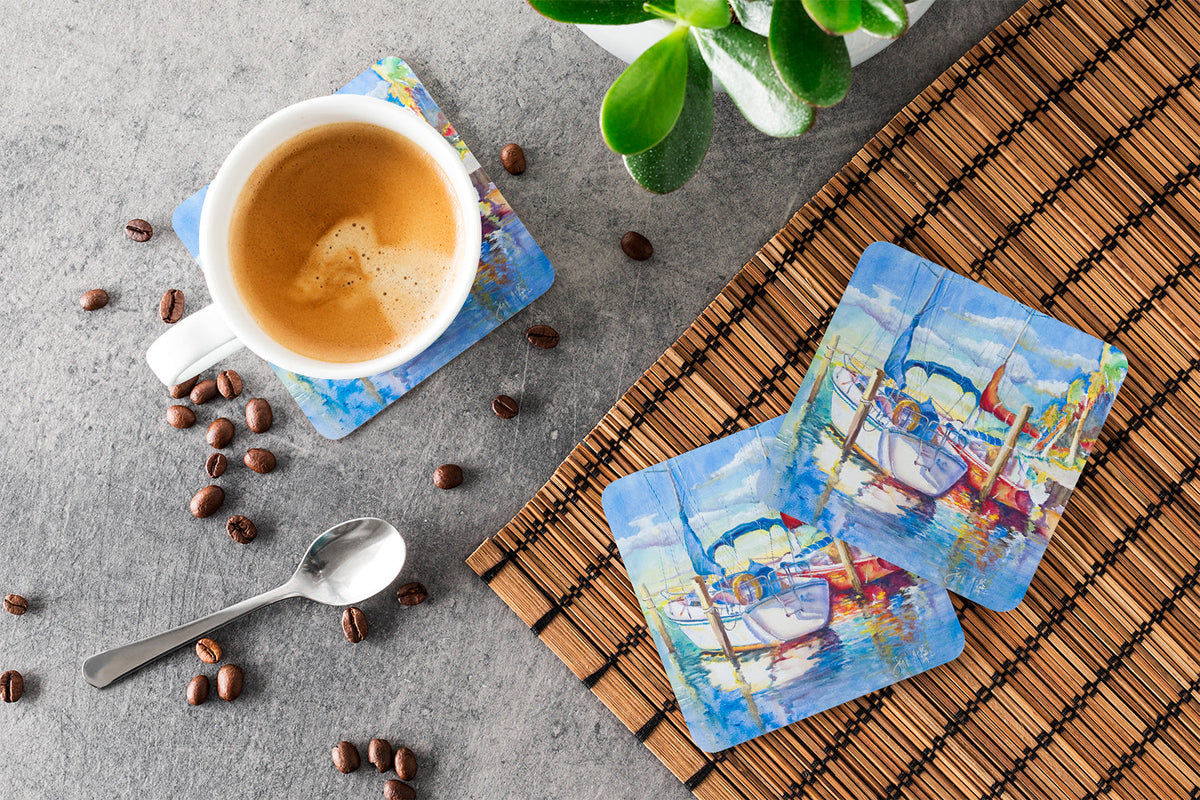 Towering Q Sailboats Foam Coasters Set of 4 Cup Coasters for Indoor Outdoor, Tabletop Protection, Anti Slip, Mouse pad Material