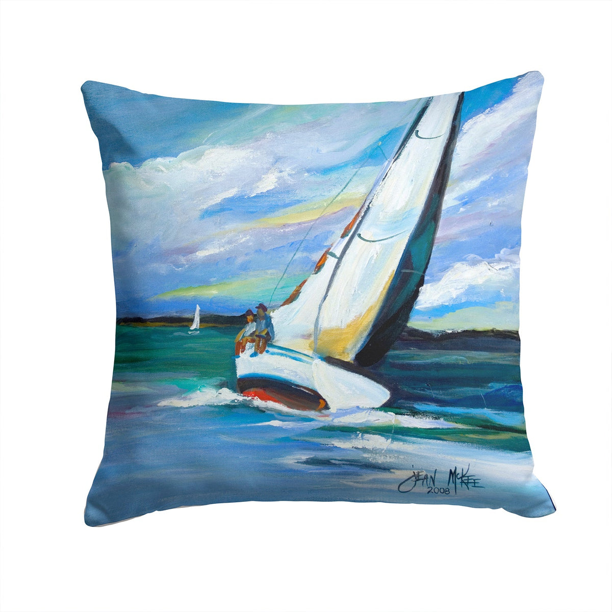 Two and a Sailboat Decorative Throw Pillow 14x14 Indoor Outdoor Accent Cushion, Fabric Cover with Insert for Sofa, Bed, Porch & Living Room
