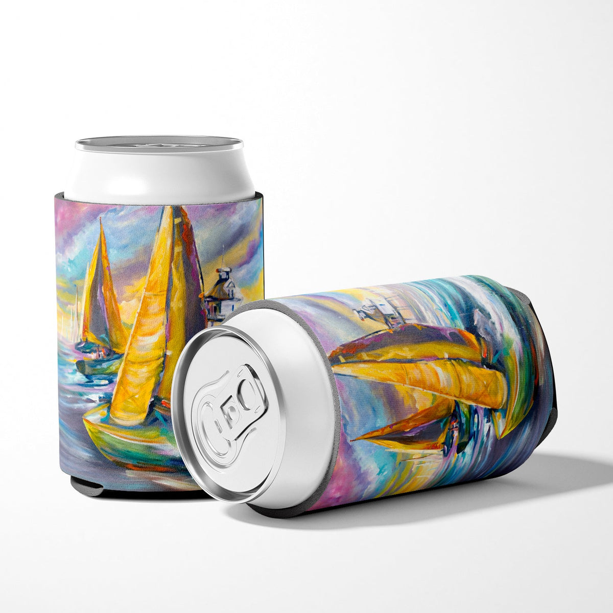 Middle Bay Lighthouse Sailboats Can or Bottle Hugger Cooler Sleeve for Standard 12 oz Cans, Insulated Foam Beer & Soda Can Hugger Reusable