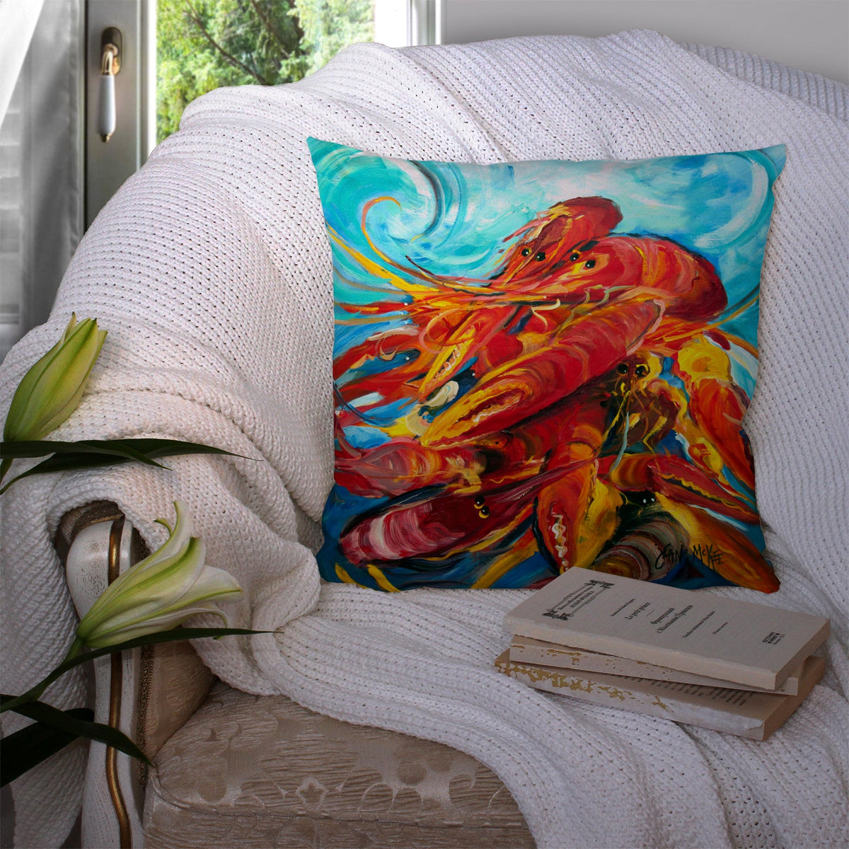Crawfish Decorative Throw Pillow 14x14 Indoor Outdoor Accent Cushion, Fabric Cover with Insert for Sofa, Bed, Porch & Living Room