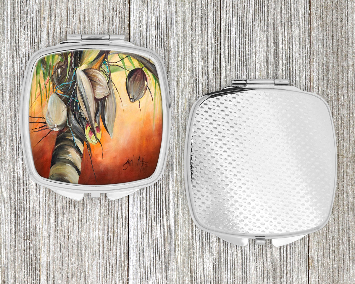 Orange Coconut Tree Compact Mirror Decorative Travel Makeup Mirror for Women Girls Gifts Pocket Makeup Mirror Folding Handheld