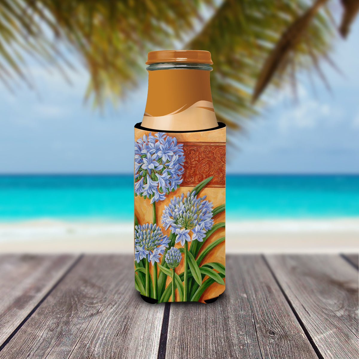 Agapanthus by Judith Yates Slim Can Hugger , Insulated Foam Hugger for 12 oz Slim Cans, Beer Bottles & Water Bottles, Printed in USA