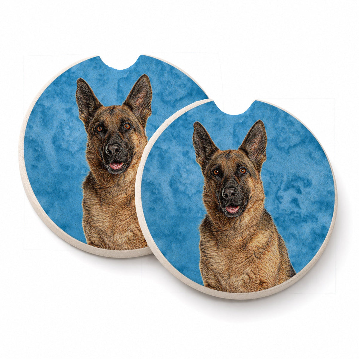 Blue German Shepherd Set of 2 Cup Holder Car Coasters Absorbent Round Sandstone Coasters Gifts for Men or Women, 2.5, Multicolor