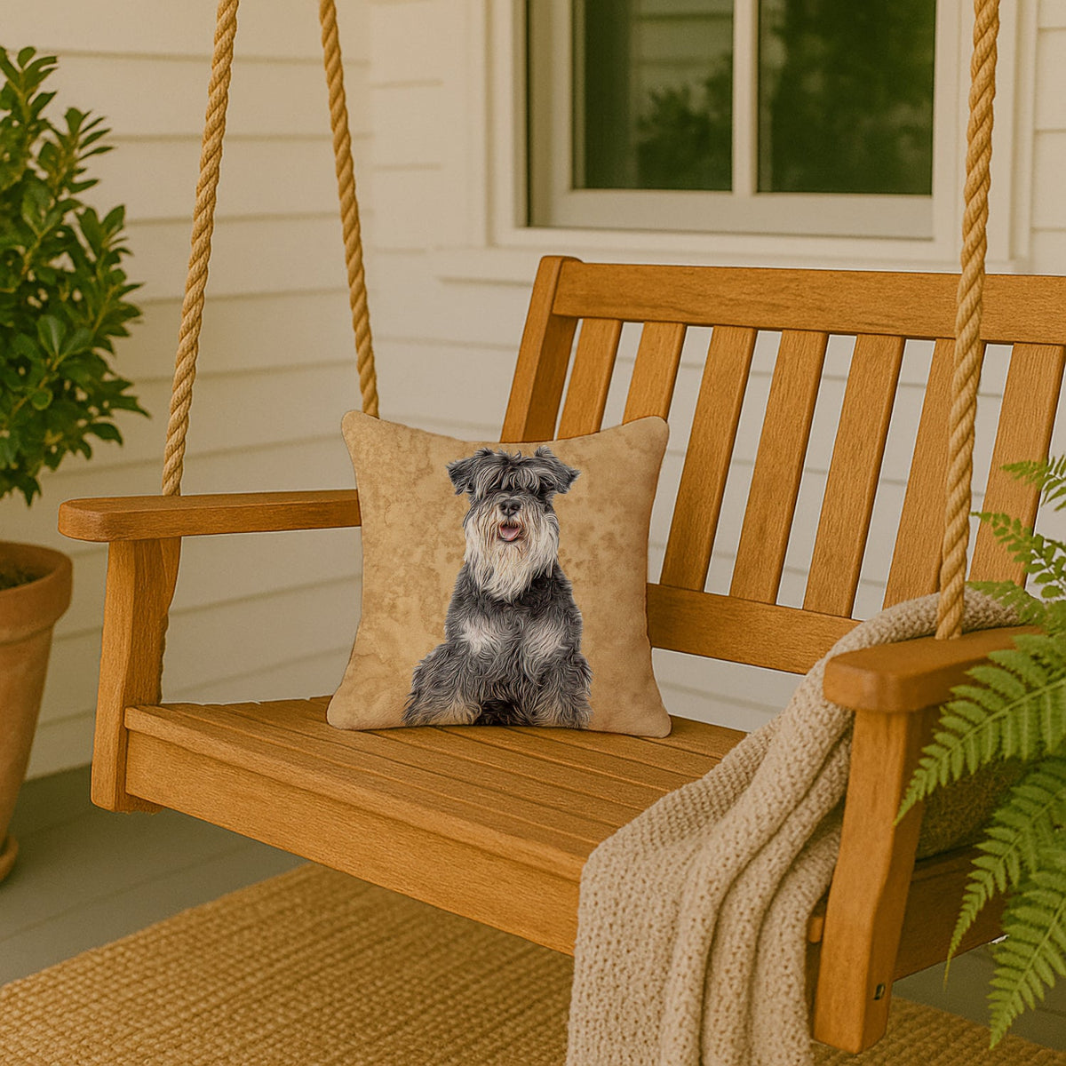 Schnauzer Decorative Throw Pillow 14x14 Indoor Outdoor Accent Cushion, Fabric Cover with Insert for Sofa, Bed, Porch & Living Room