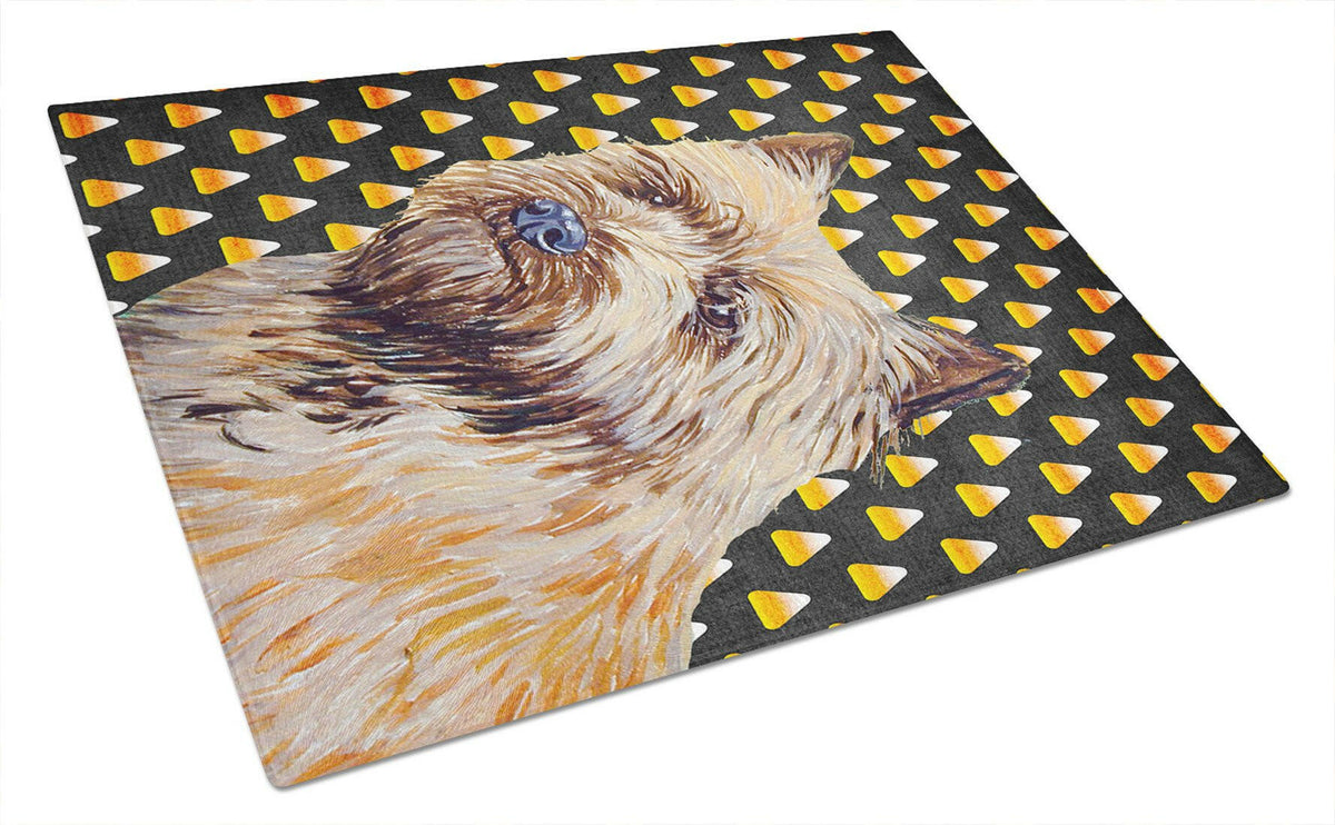 Cairn Terrier Candy Corn Halloween Portrait Cutting Board Tempered Glass Kitchen Cutting Surface, Heat Resistant Chopping, Non-Slip Feet, Food Prep & Serving
