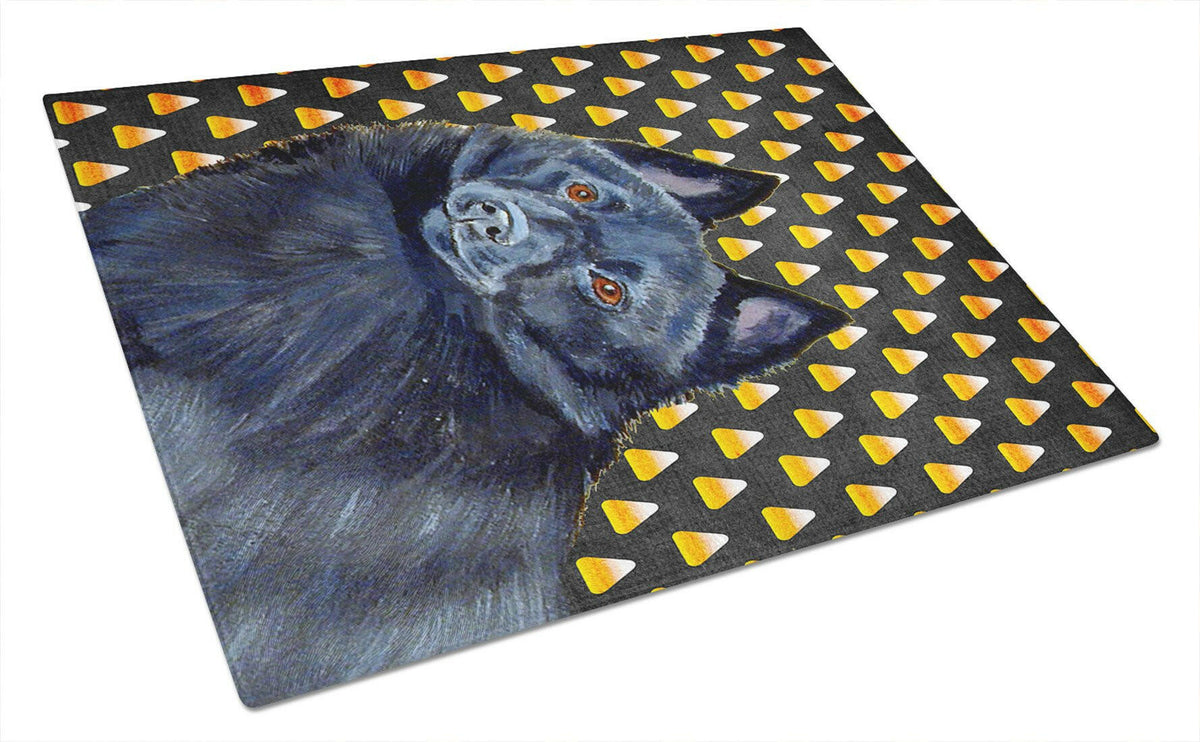 Schipperke Candy Corn Halloween Portrait Cutting Board Tempered Glass Kitchen Cutting Surface, Heat Resistant Chopping, Non-Slip Feet, Food Prep & Serving