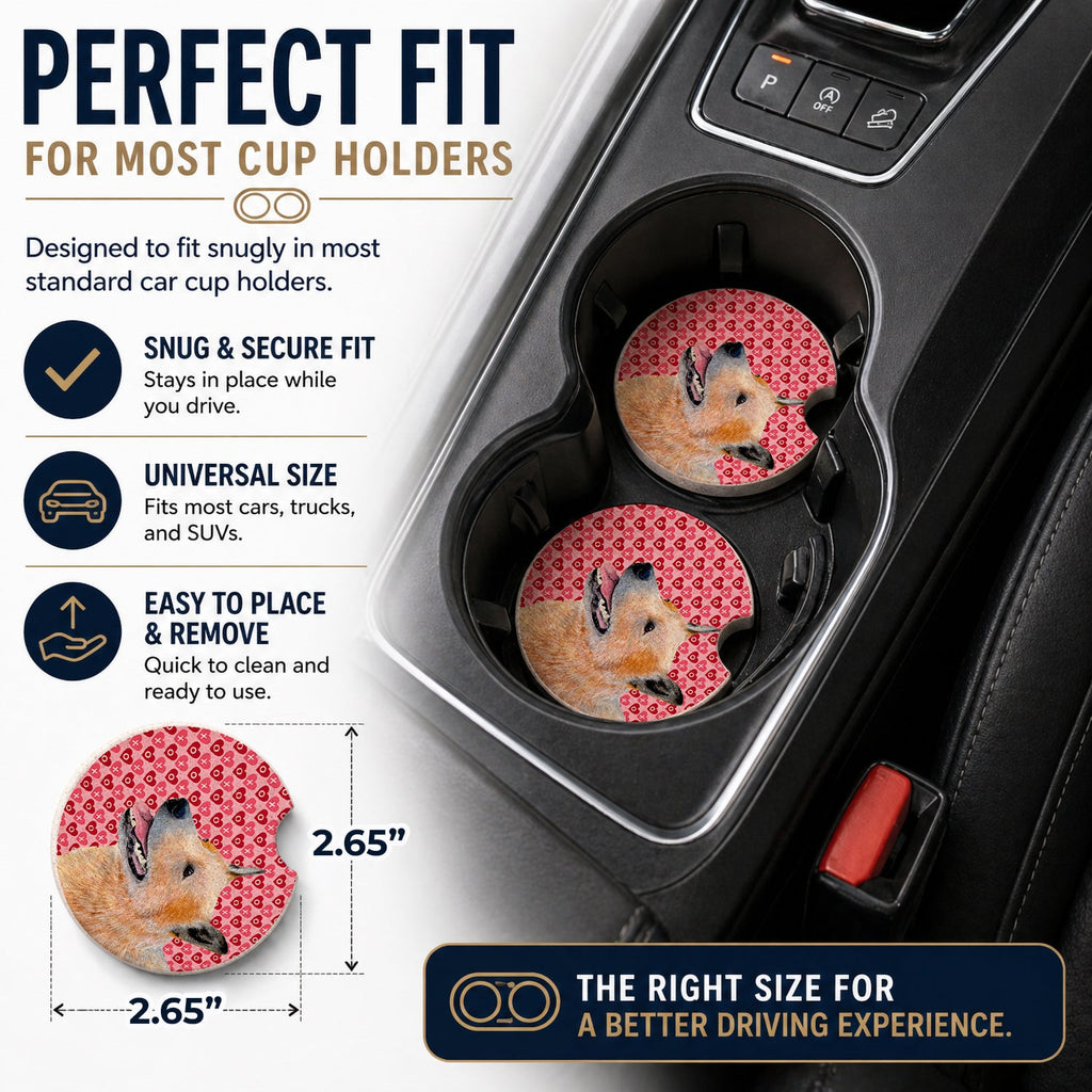 Australian Cattle Dog Hearts Love Valentine's Day Set of 2 Cup Holder Car Coasters Absorbent Round Sandstone Coasters Gifts for Men or Women, 2.5, Multicolor