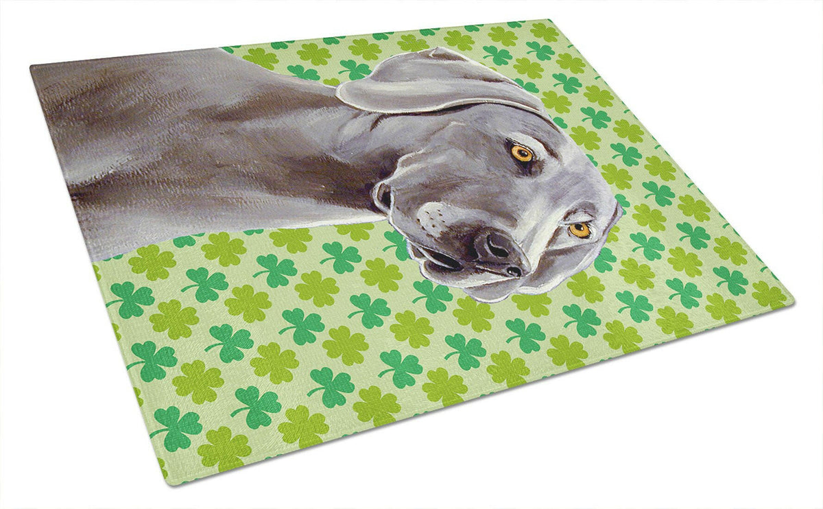 Weimaraner St. Patrick's Day Shamrock Portrait Cutting Board Tempered Glass Kitchen Cutting Surface, Heat Resistant Chopping, Non-Slip Feet, Food Prep & Serving