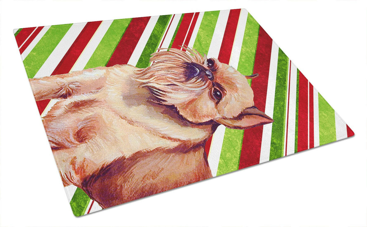Brussels Griffon Candy Cane Holiday Christmas Cutting Board Tempered Glass Kitchen Cutting Surface, Heat Resistant Chopping, Non-Slip Feet, Food Prep & Serving
