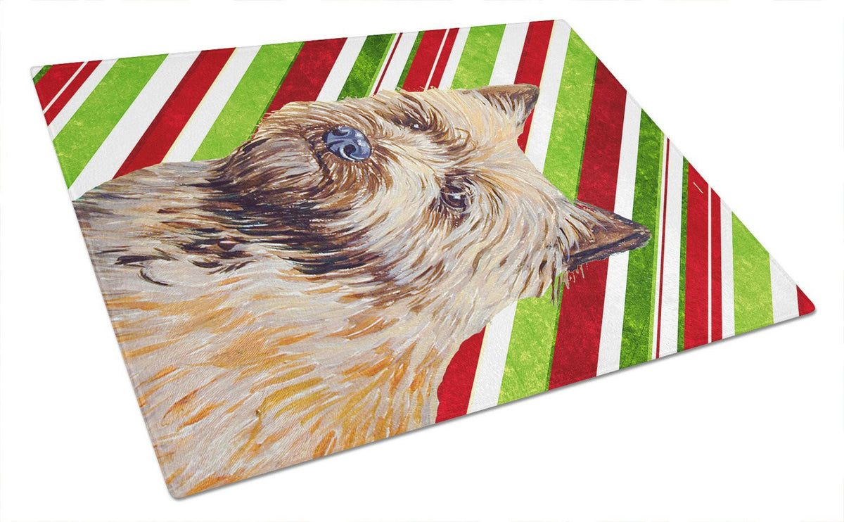Cairn Terrier Candy Cane Holiday Christmas Cutting Board Tempered Glass Kitchen Cutting Surface, Heat Resistant Chopping, Non-Slip Feet, Food Prep & Serving