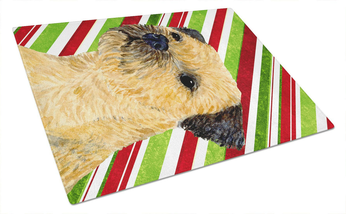 Border Terrier Candy Cane Holiday Christmas Cutting Board Tempered Glass Kitchen Cutting Surface, Heat Resistant Chopping, Non-Slip Feet, Food Prep & Serving