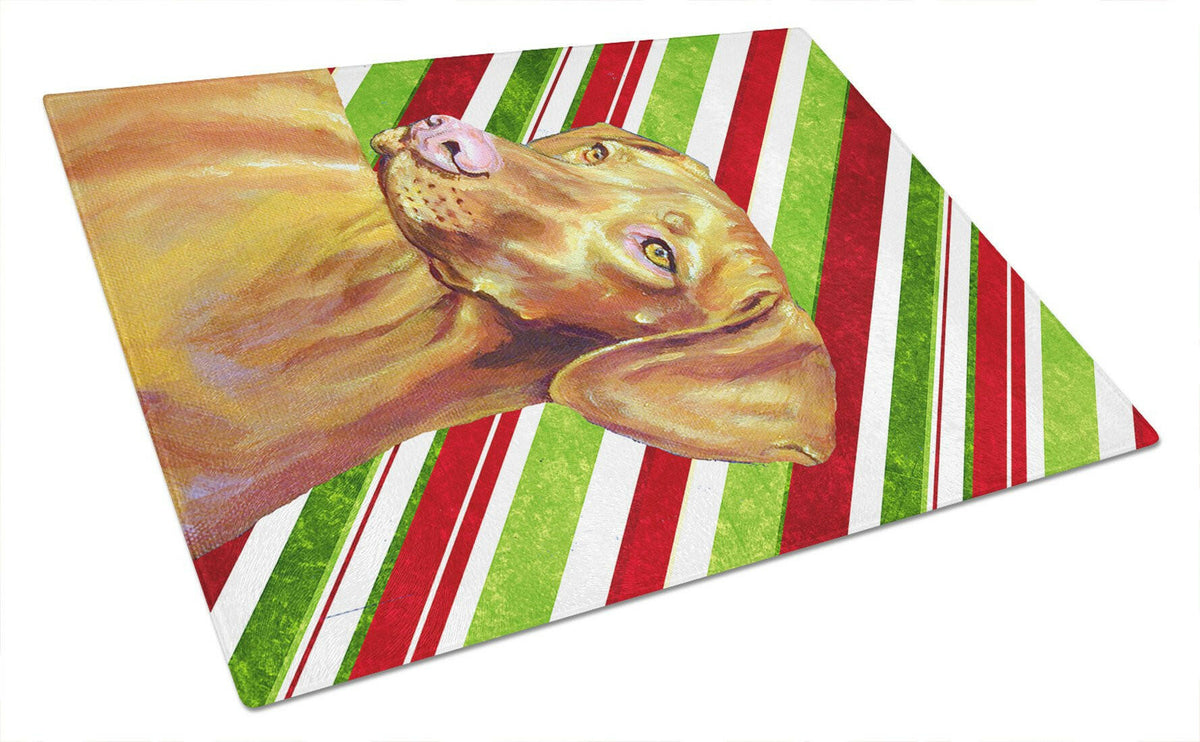 Vizsla Candy Cane Holiday Christmas Cutting Board Tempered Glass Kitchen Cutting Surface, Heat Resistant Chopping, Non-Slip Feet, Food Prep & Serving