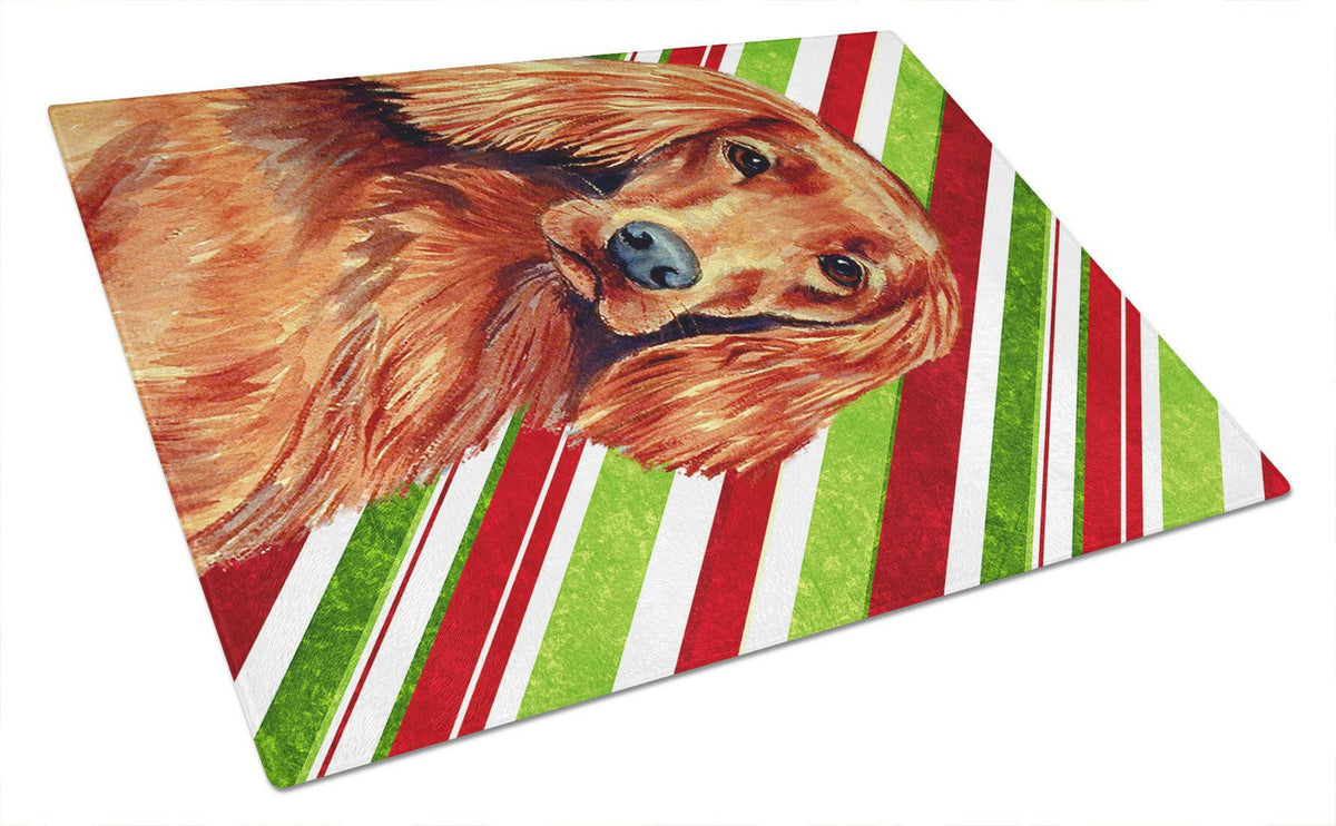 Irish Setter Candy Cane Holiday Christmas Cutting Board Tempered Glass Kitchen Cutting Surface, Heat Resistant Chopping, Non-Slip Feet, Food Prep & Serving