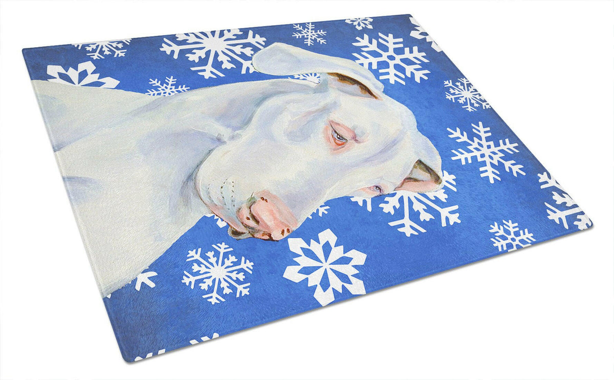 Great Dane Winter Snowflakes Holiday Cutting Board Tempered Glass Kitchen Cutting Surface, Heat Resistant Chopping, Non-Slip Feet, Food Prep & Serving