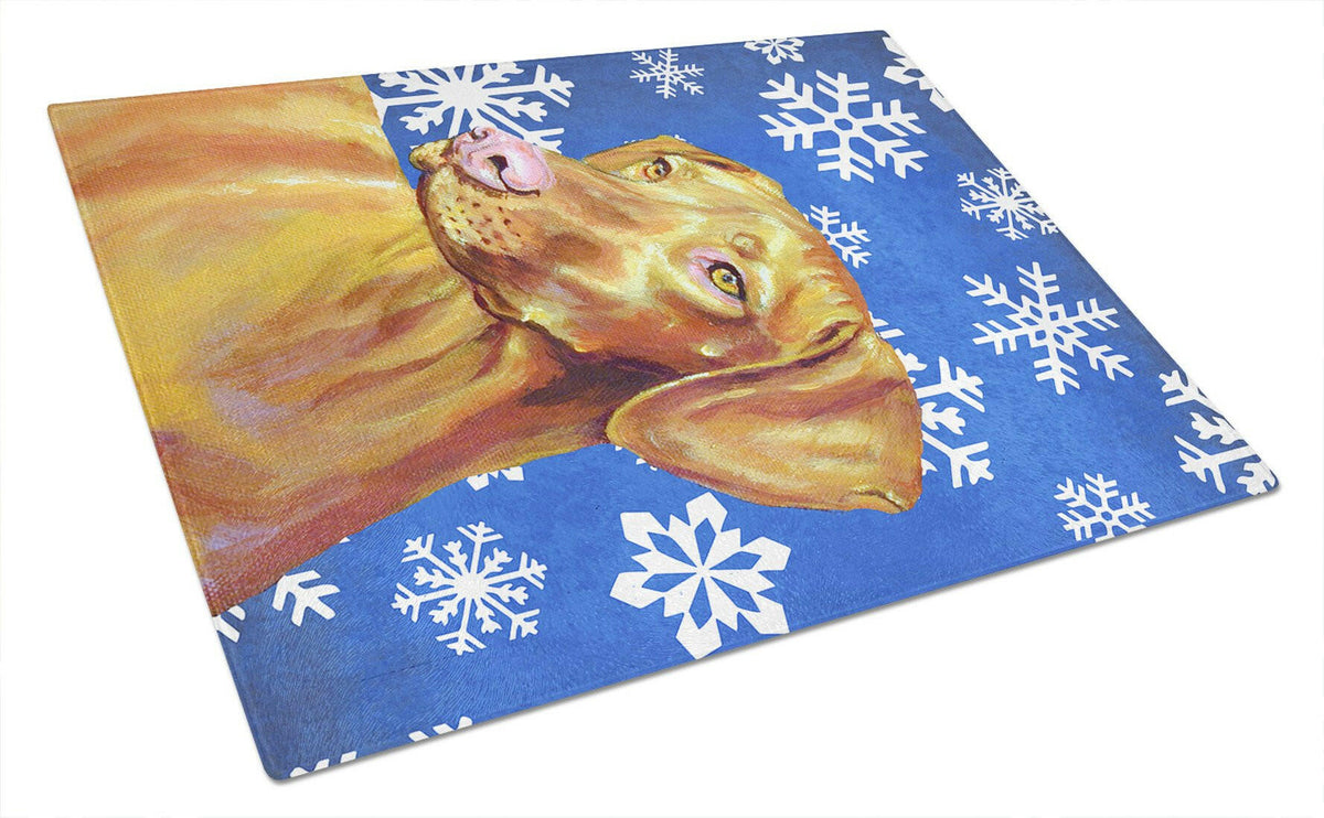 Vizsla Winter Snowflakes Holiday Cutting Board Tempered Glass Kitchen Cutting Surface, Heat Resistant Chopping, Non-Slip Feet, Food Prep & Serving