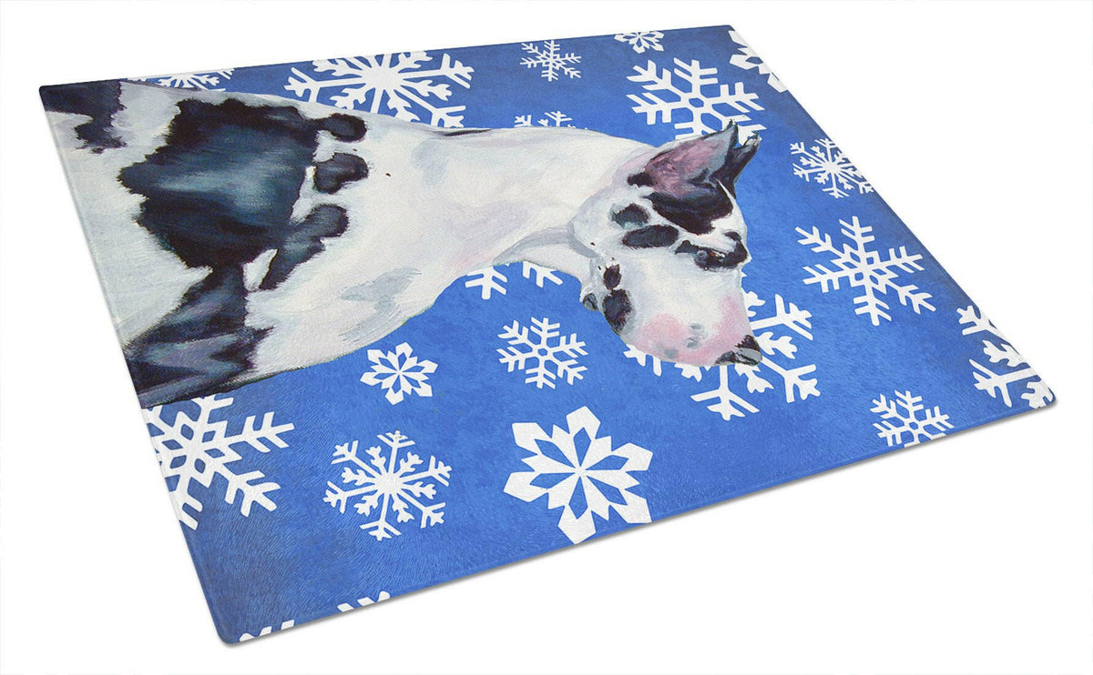 Great Dane Winter Snowflakes Holiday Cutting Board Tempered Glass Kitchen Cutting Surface, Heat Resistant Chopping, Non-Slip Feet, Food Prep & Serving