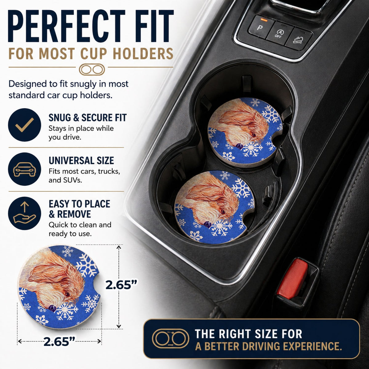Petit Basset Griffon Vendeen Winter Snowflakes Holiday Set of 2 Cup Holder Car Coasters Absorbent Round Sandstone Coasters Gifts for Men or Women, 2.5, Multicolor