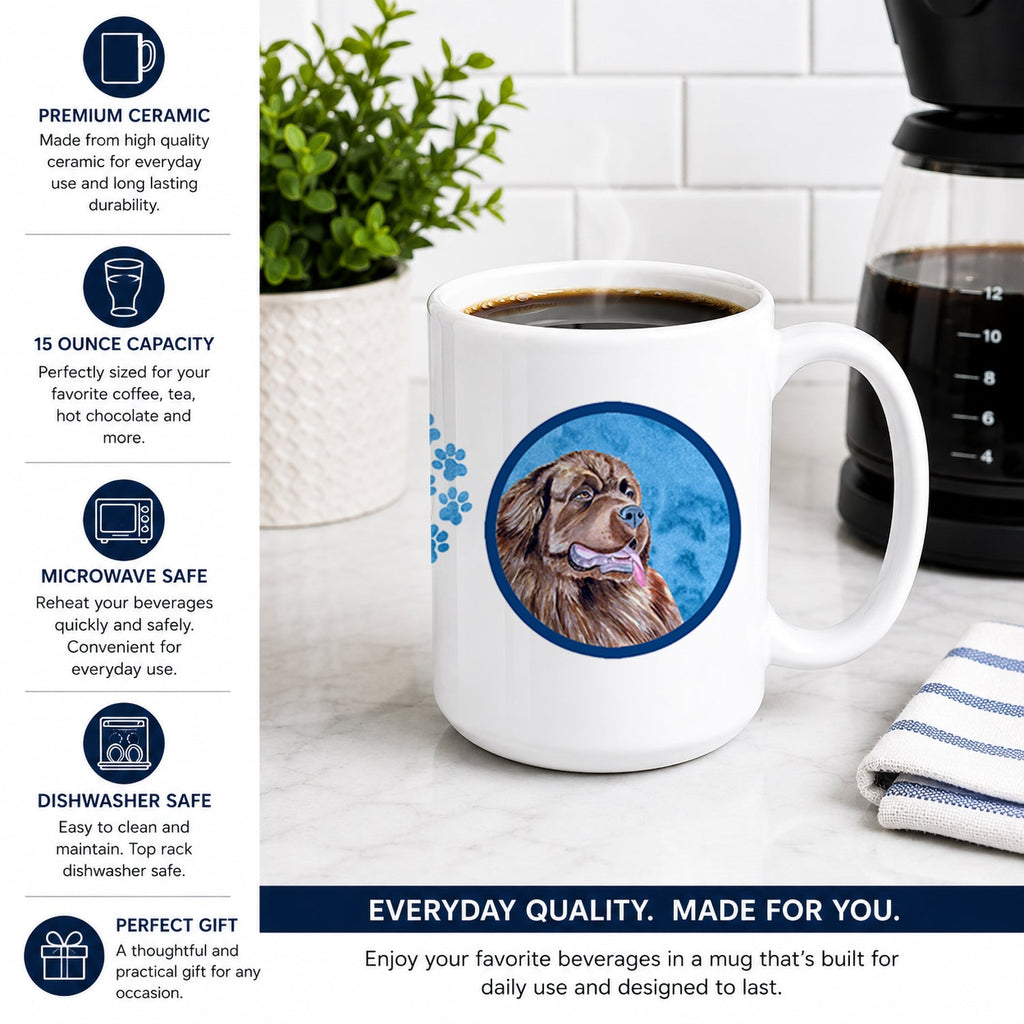 Blue Newfoundland Ceramic Coffee Mug 15 oz Decorative Large C Handle Mug Cup for Tea, Cocoa Hot Chocolate