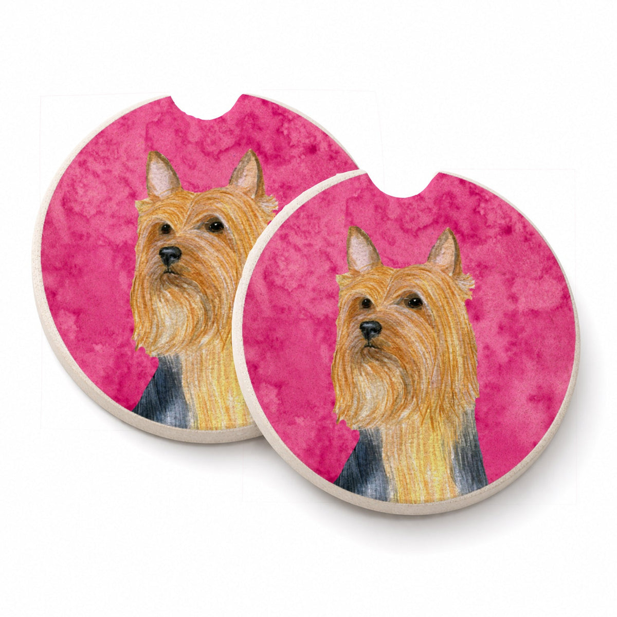 Pink Silky Terrier Set of 2 Cup Holder Car Coasters Absorbent Round Sandstone Coasters Gifts for Men or Women, 2.5, Multicolor