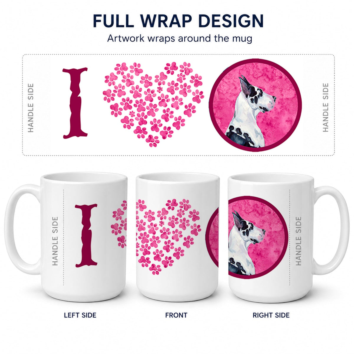 Pink Great Dane Ceramic Coffee Mug 15 oz Decorative Large C Handle Mug Cup for Tea, Cocoa Hot Chocolate
