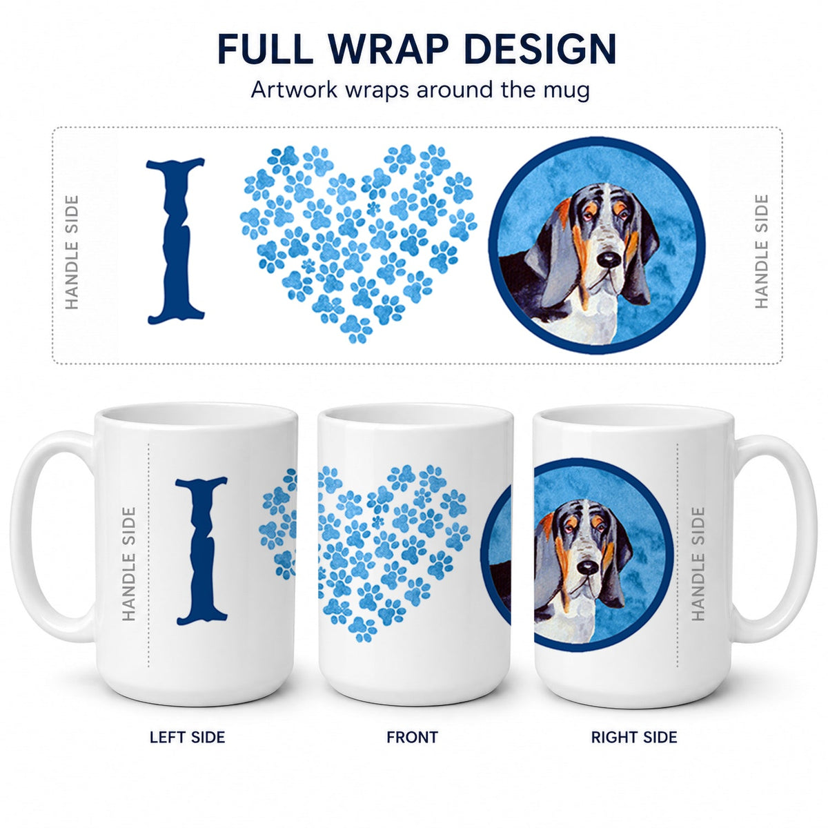 Blue Basset Hound Ceramic Coffee Mug 15 oz Decorative Large C Handle Mug Cup for Tea, Cocoa Hot Chocolate