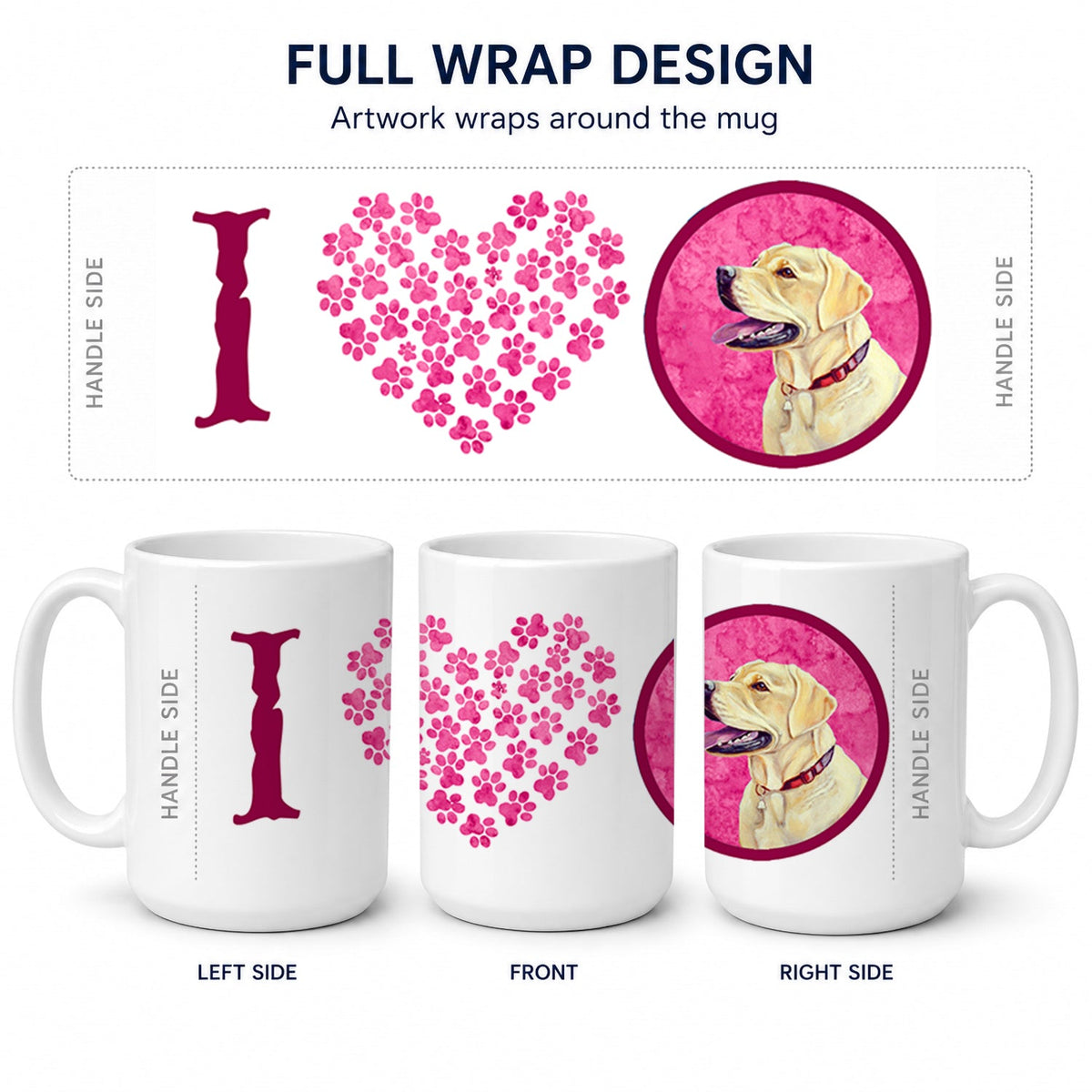 Pink Labrador Ceramic Coffee Mug 15 oz Decorative Large C Handle Mug Cup for Tea, Cocoa Hot Chocolate