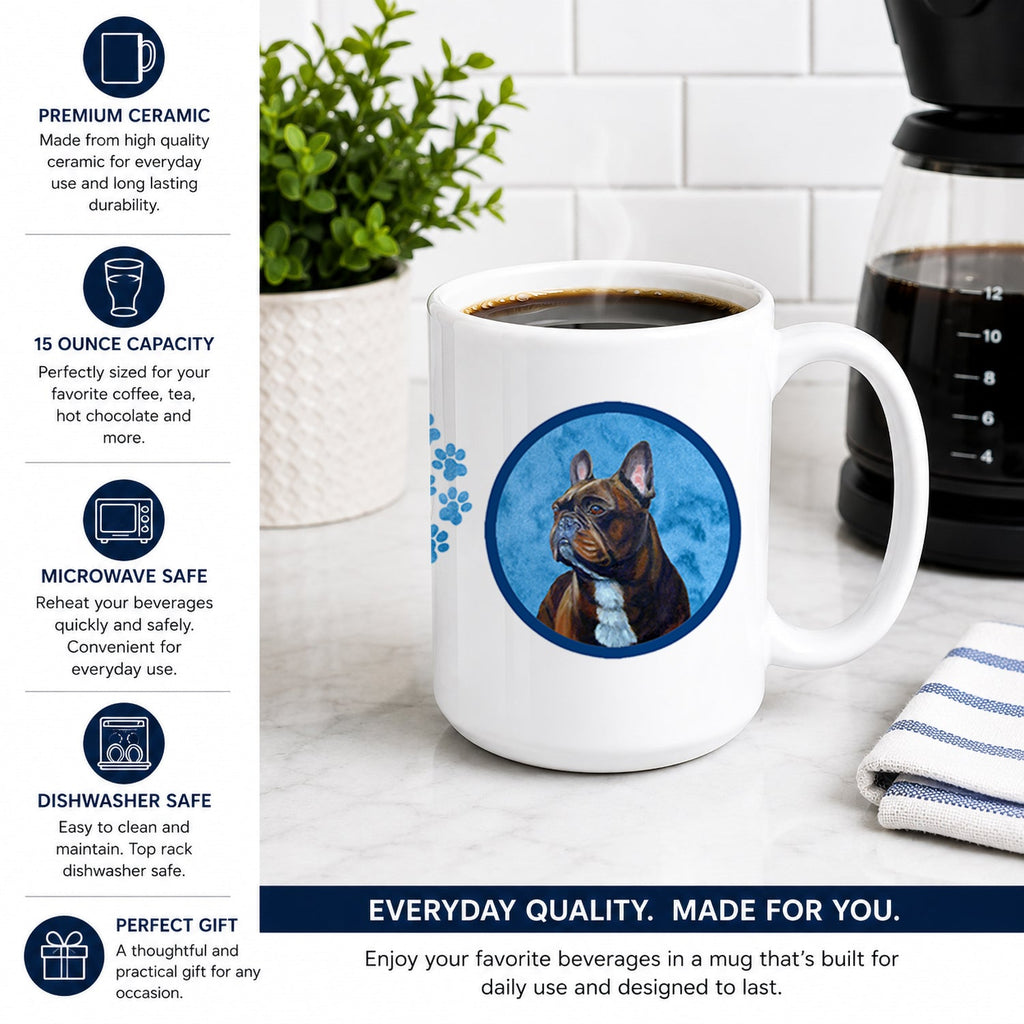 Blue French Bulldog Ceramic Coffee Mug 15 oz Decorative Large C Handle Mug Cup for Tea, Cocoa Hot Chocolate