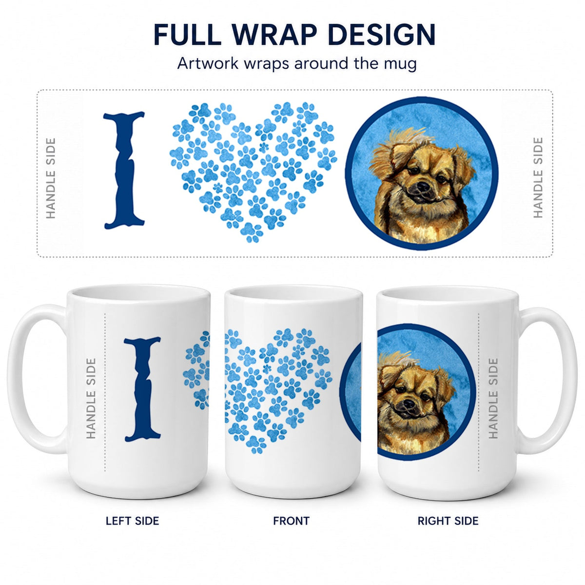 Blue Tibetan Spaniel Ceramic Coffee Mug 15 oz Decorative Large C Handle Mug Cup for Tea, Cocoa Hot Chocolate