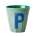Melamine Cup - Medium with Alphabet in Bluish Colors | Letter P