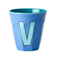 Melamine Cup - Medium with Alphabet in Bluish Colors | Letter V