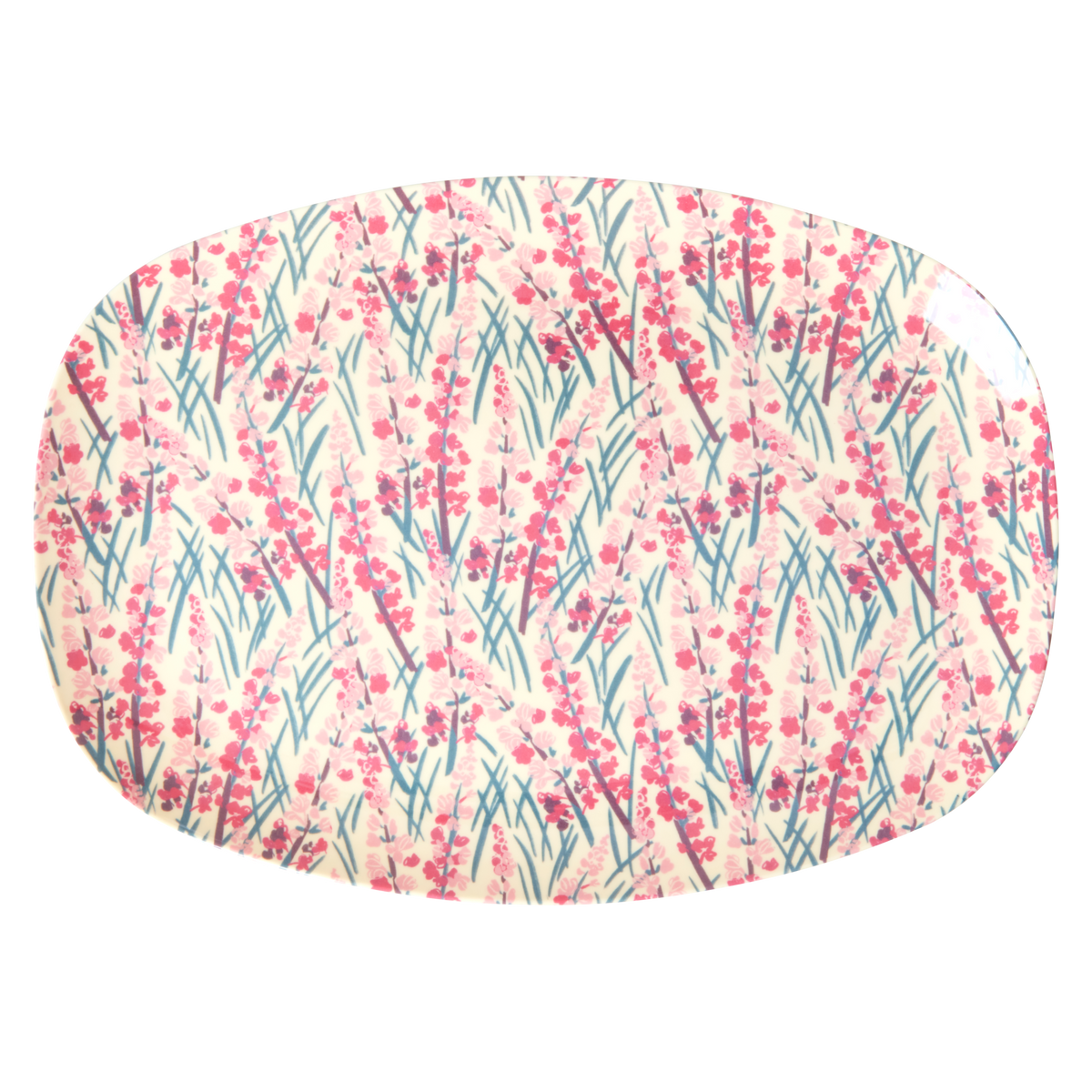 Medium Melamine Rectangular Plate - Pink - Floral Field Print