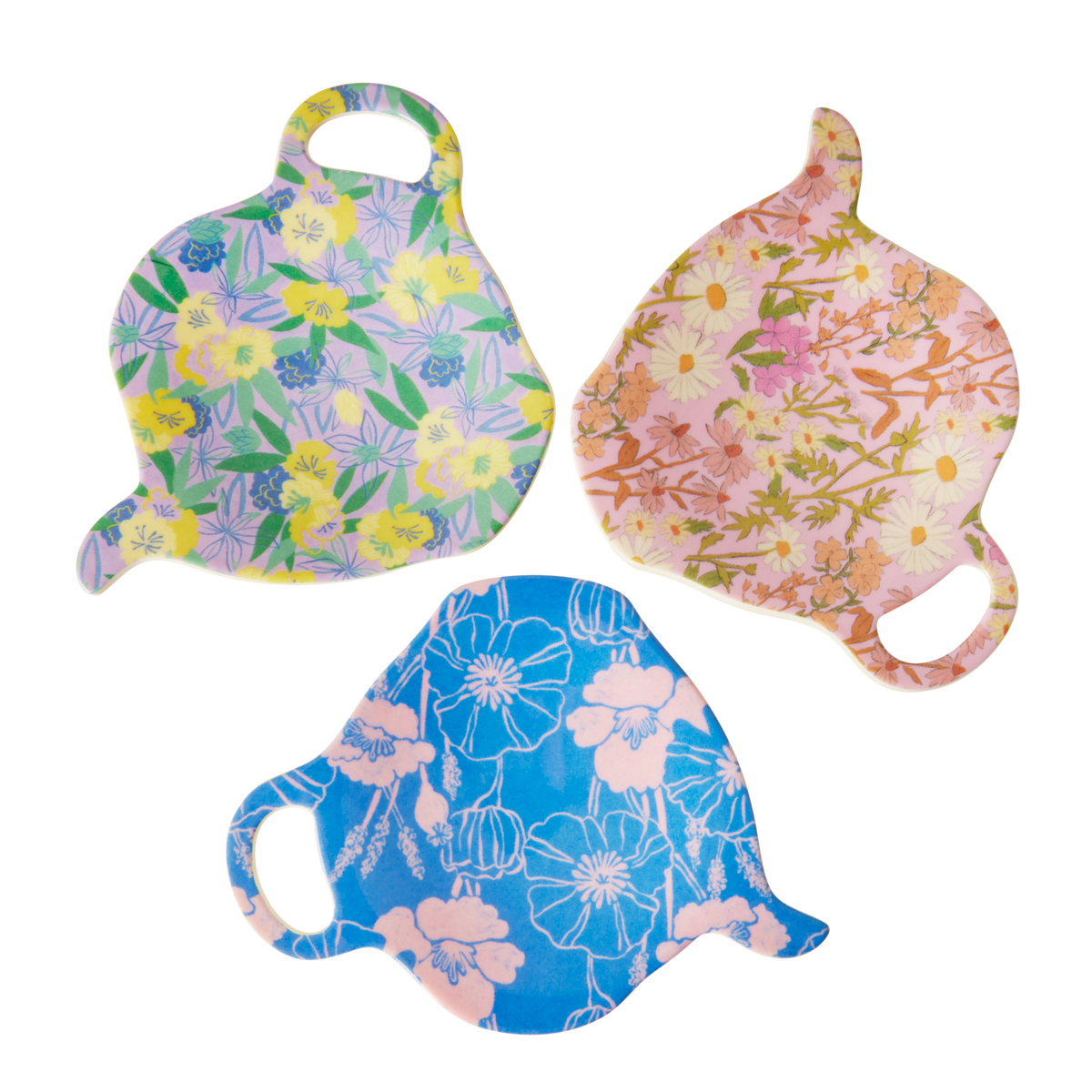Melamine Tea Bag Plate - Flower Me Happy. Set of 3