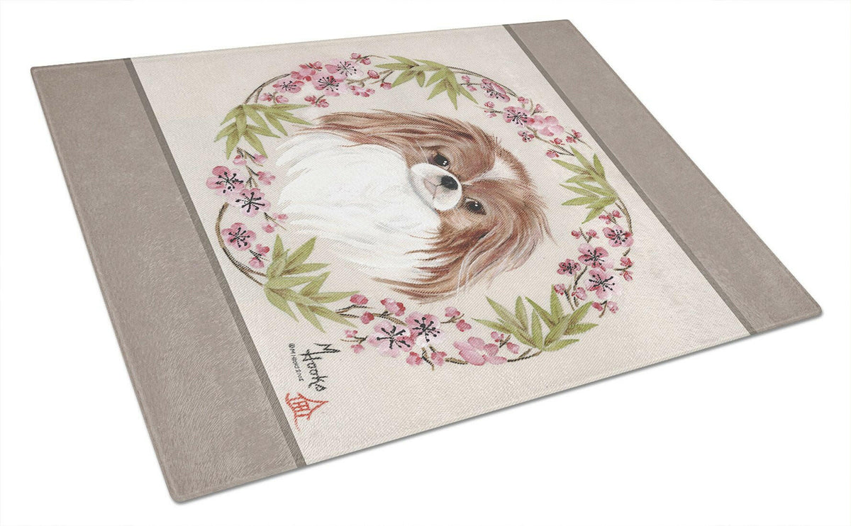 Japanese Chin Wreath of Flowers Cutting Board Tempered Glass Kitchen Cutting Surface, Heat Resistant Chopping, Non-Slip Feet, Food Prep & Serving