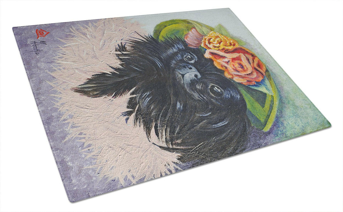 Black Pekingese Cutting Board Tempered Glass Kitchen Cutting Surface, Heat Resistant Chopping, Non-Slip Feet, Food Prep & Serving