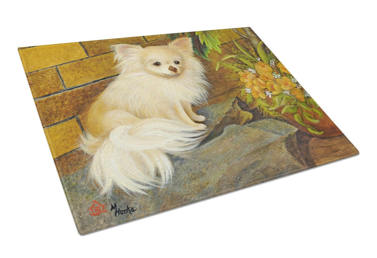 Chihuahua Just Basking Cutting Board Tempered Glass Kitchen Cutting Surface, Heat Resistant Chopping, Non-Slip Feet, Food Prep & Serving