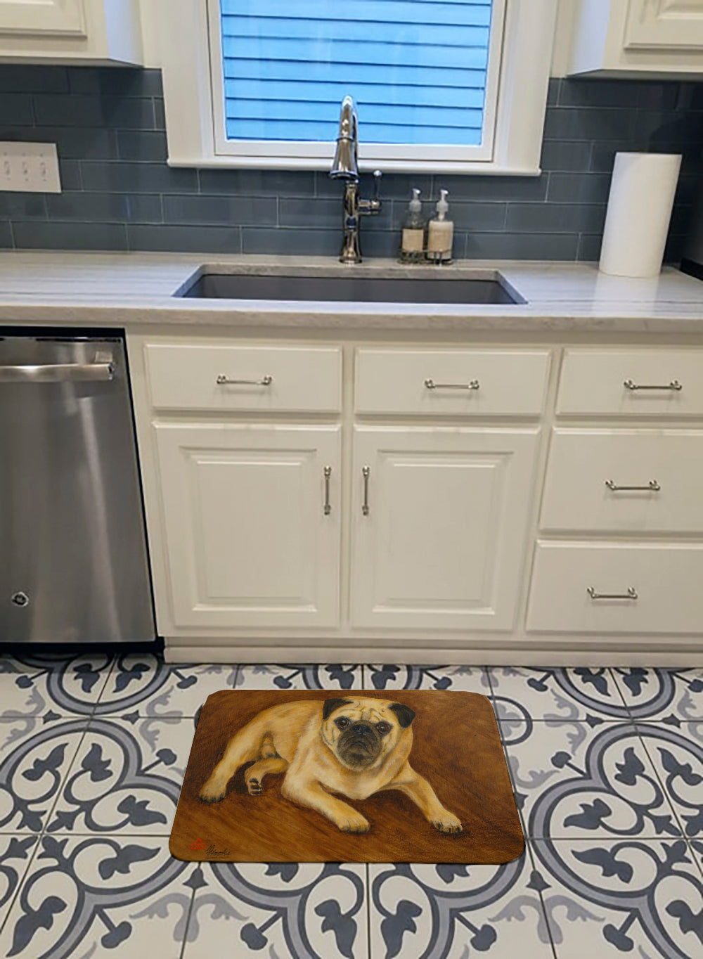 Fawn Pug Roscoe Memory Foam Kitchen Mat Machine Washable Anti-Fatigue Cushion Comfort Bath or Kitchen Rug