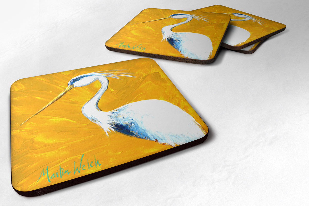 Bird - Blue Heron Col Mustard Foam Coasters Set of 4 Cup Coasters for Indoor Outdoor, Tabletop Protection, Anti Slip, Mouse pad Material