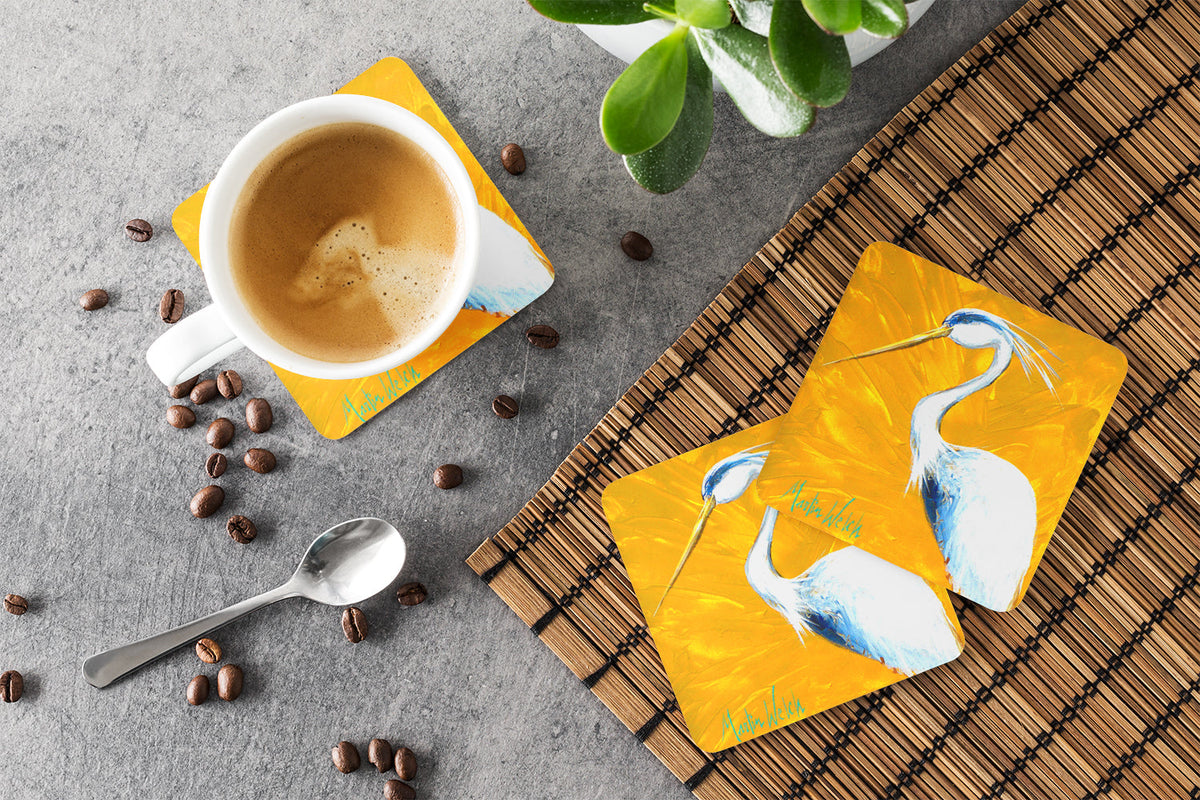 Bird - Blue Heron Col Mustard Foam Coasters Set of 4 Cup Coasters for Indoor Outdoor, Tabletop Protection, Anti Slip, Mouse pad Material