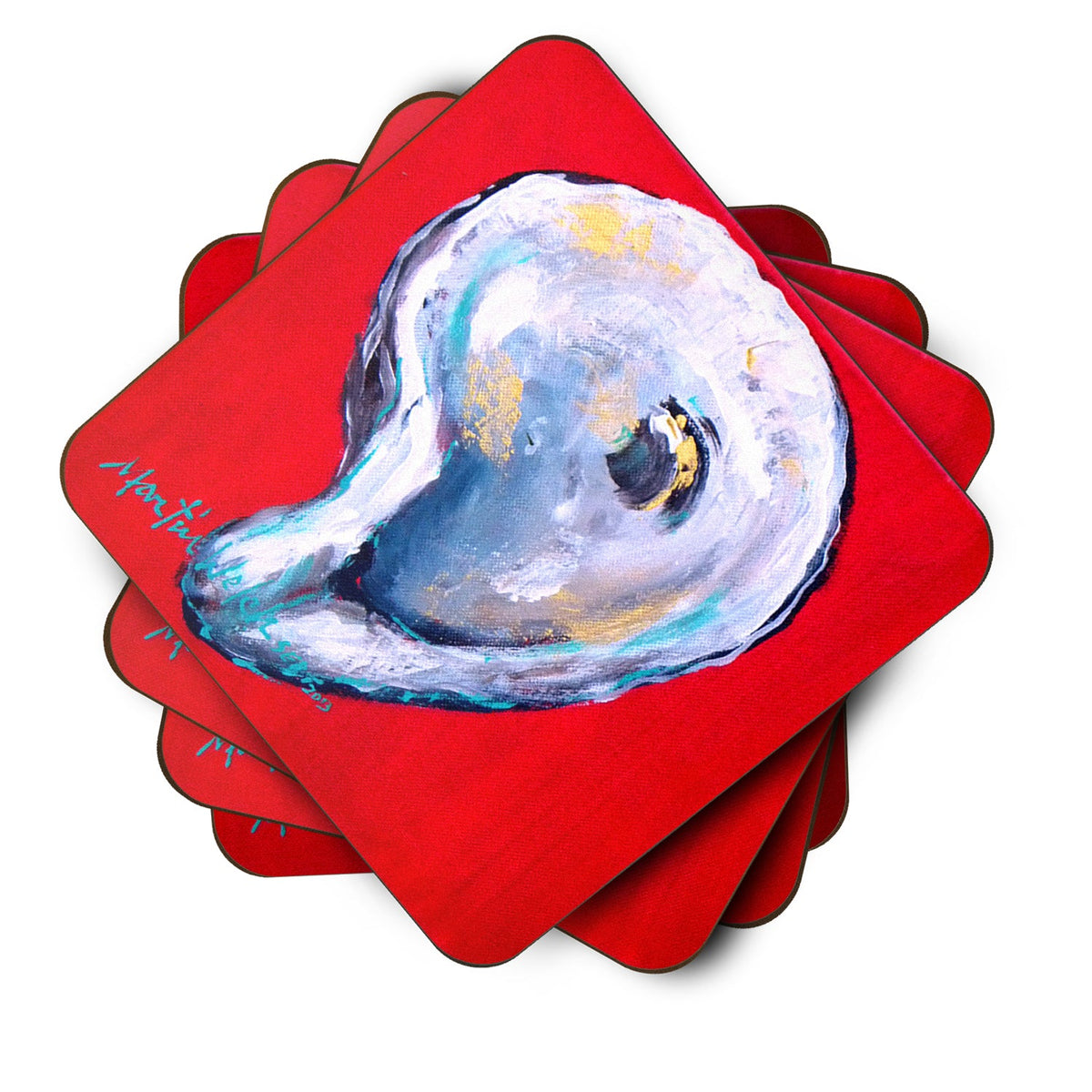 Oyster Wiggle My Shell Foam Coasters Set of 4 Cup Coasters for Indoor Outdoor, Tabletop Protection, Anti Slip, Mouse pad Material
