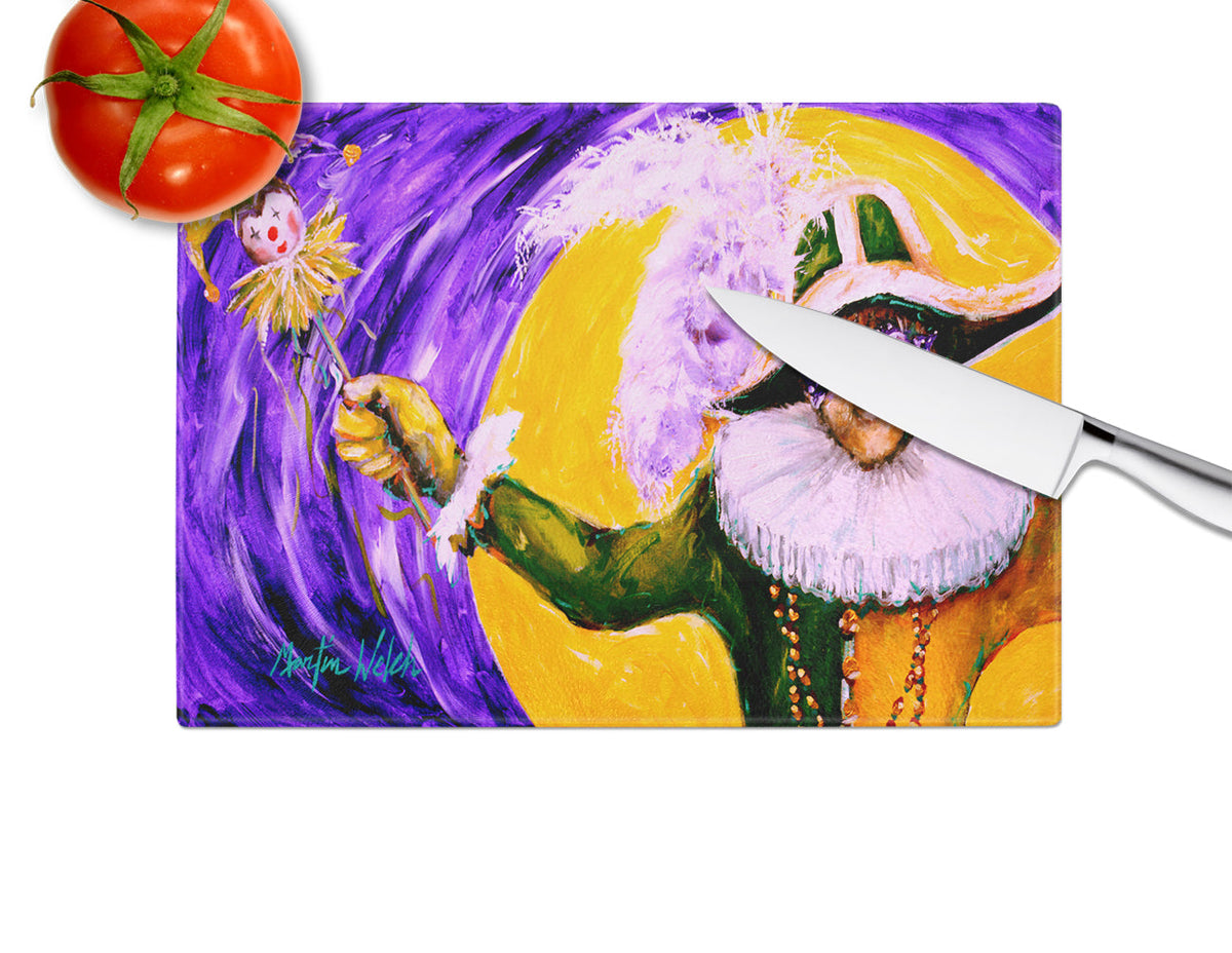 Mardi Gras Hey Mister Cutting Board Tempered Glass Kitchen Cutting Surface, Heat Resistant Chopping, Non-Slip Feet, Food Prep & Serving
