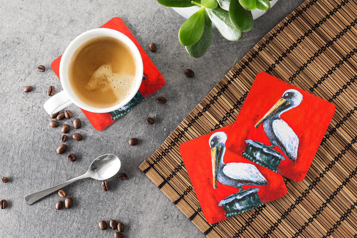Bird - Pelican Red Dawn Foam Coasters Set of 4 Cup Coasters for Indoor Outdoor, Tabletop Protection, Anti Slip, Mouse pad Material
