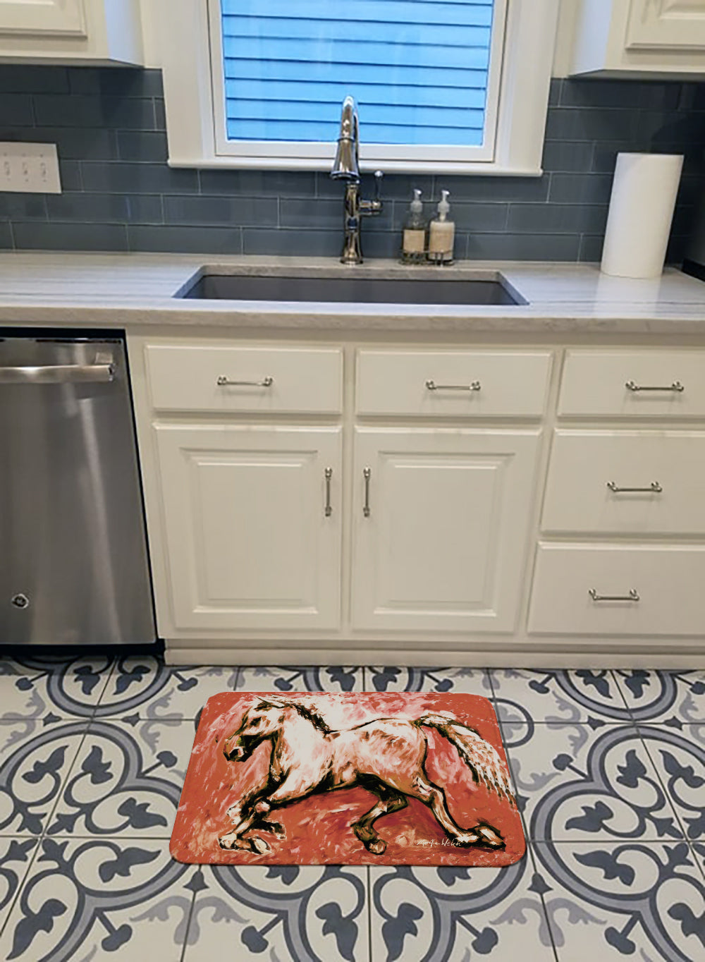 Shadow the Horse in Red Memory Foam Kitchen Mat Machine Washable Anti-Fatigue Cushion Comfort Bath or Kitchen Rug